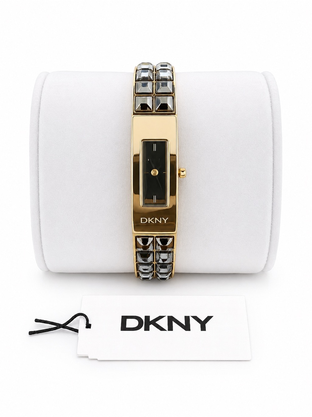 DKNY Gold Bracelet Watch with Black Dial and Silver Stud Accents
